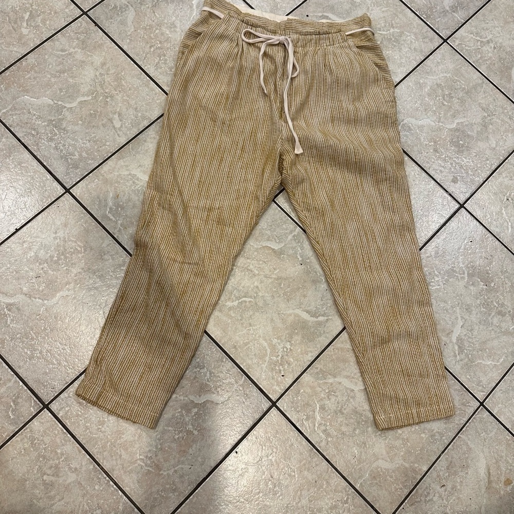 Free People Beige and mustard Striped Drawstring Caraway Pants